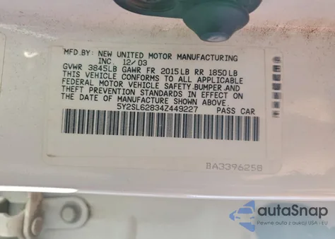 2004 Pontiac Vibe z USA, uszkodzony, nr VIN 5Y2SL62834Z449227